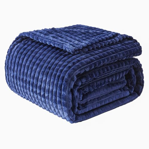 EMME Kuscheldecke Flauschige - 3D-Touch-Erlebnis 150x200cm Fleecedecke, Weiche Warme Wolldecke Überwurfdecke, Couchdecke, Decke für Sofa, Tagesdecke, Wohndecke, Marineblau