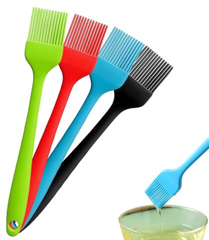 4 PCS Pinceau Pâtisserie en Silicone, Pinceau Cuisine, Pinceau de Cuisine,Pinceau Huile Cuisine, Outils de Cuisine pour Badigeonner Huile, Sauces et Gâteaux(Noir, Rouge, Vert, Bleu)