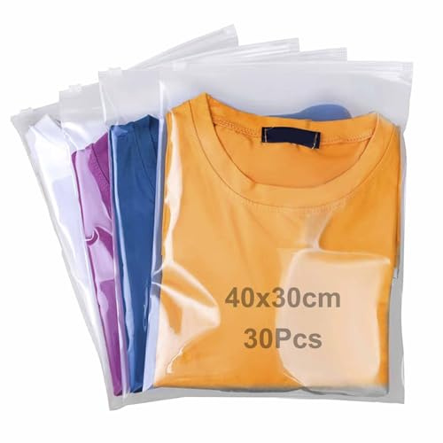QISF Lot de 30 sacs zippés réutilisables - 30 x 40 cm - Sacs de voyage étanches et transparents en plastique - Pour vêtements, sous-vêtements, serviettes, chaussures