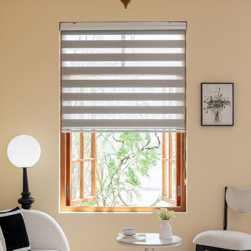 INZEBRIGH Zebra Blinds Light Filtering Dual Layer Roller Window Shades