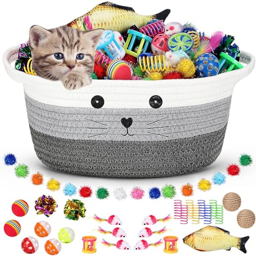 Zopeal 58 Pcs Cat Toy Set with Storage Basket Indoor, Multicolor, 12 Inch