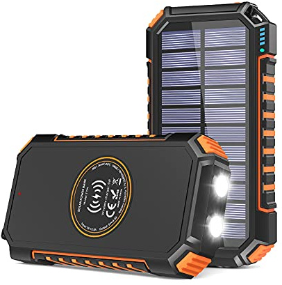 Solar Charger 26800mAh for Outdoor - Wireless Power Bank with LED Flashlight - 3.0A Fast Charging External Battery Bank with USB C for iPhone Android Tablet & Camping Hiking