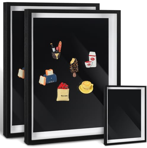 Vicenpal 2 Pcs Large Magnetic Board 16 x 12 Magnet Display Board Removable Souvenir Fridge Magnet Frames Case for Wall Dust Proof Magnetic Shadow Box for Wall Table Refrigerator (Black)