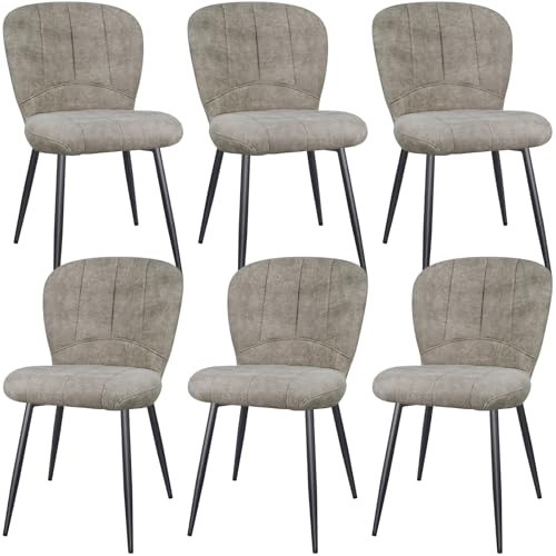 ANVOFONG Set di 6 Sedie Sala da Pranzo, Sedie da Cucina, Sedia Imbottita, Schienale in Tessuto con Gambe in Metallo Nero per Sala da Pranzo, Cucina, Moka.