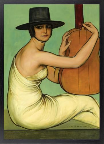 Fine Artic Cuadro de Julio Romero de Torres en la Ribera - Poster de Arte andaluz con Marco de madera Negro - Arte mural Andalucía Costumbrista decoración de Salón y Dormitorio