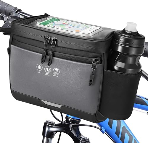 WOTOW Bike Handlebar Bag - 3.5L Water Resistant Insulated Bicycle Basket Front Bag with Rain Cover, Pockets & Shoulder Strap, Reflective Storage Pouch for Road Mountain Bike Cycling