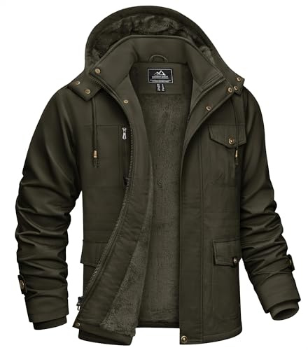 KEFITEVD Abrigo de invierno para hombre Parka cálida forrada con capucha desmontable Cazadora de invierno Abrigo de caza Chaqueta de forro polar para hombre Oliva oscura