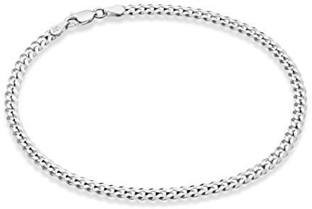 Miabella Solid 925 Sterling Silver Italian 3.5mm Diamond Cut Cuban Link Curb Chain Anklet for Women, Made in Italy (sterling silver, Length 10 Inches)