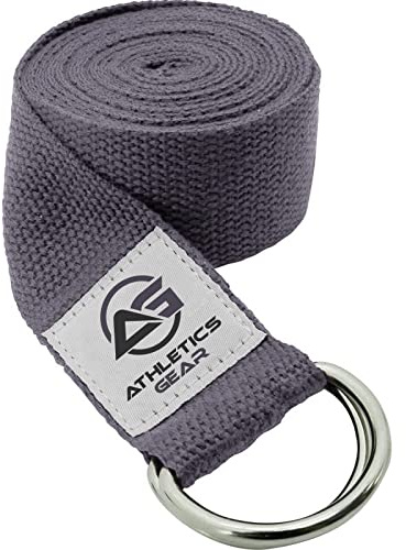 Cintura da yoga con fibbia ad anello a D in metallo, lunghezza 1,8 m e larghezza 3,8 cm, realizzata in cotone resistente per allungare e flessibilità, colore: grigio