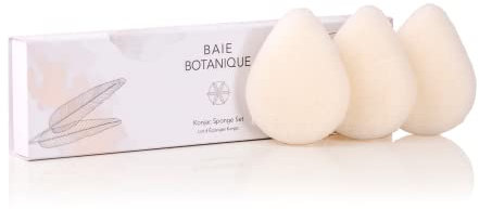 Baie Botanique Teardrop Konjac Sponge - Eco-Friendly, Gentle Facial Cleansing and Exfoliating 100% Natural Sponge, Set of 3