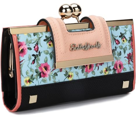 AFKOMST Portefeuille Femme Cuir Grande Capacité Long Bleu2 | 10 Compartiments Pour Cartes, Clips Et Porte-Monnaie ZéRo, Boucle Au Milieu