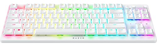 Razer DeathStalker V2 Pro TKL Wireless Gaming Keyboard: Low-Profile Optical Switches - Linear Red - HyperSpeed Wireless & Bluetooth 5.0-50 Hr Battery - Ultra-Durable Coated Keycaps - RGB - White