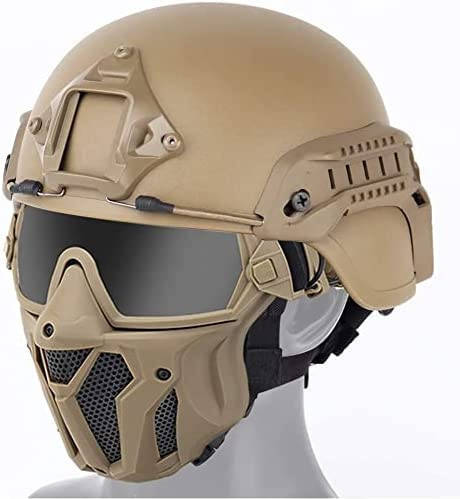 PJ Tactical Helmet and Full Face Protective Mask, with Detachable Anti-Fog Goggles, Suitable for Outdoor Paintball Shooting CS Game