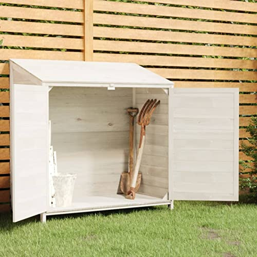 Tidyard Trädgårdsskjul i massivt trä, gran, lekstuga, verktygshus, utomhusskjul, 102 x 52 x 112 cm, vit