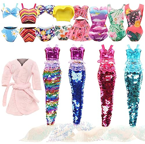 Miunana 10 Puppenkleidung Puppen Kleidung 5 Badeanzug Bikini 4 Meerjungfrau Schwimmbekleidung 1 Bademantel für 11,5 Zoll Puppen