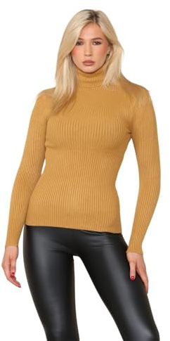 ÅLD MED STIL Dam Ull Stickad Polo Neck Topp Sköldpadda Nacke Ribbad Tunika Skjorta Damer Vinter Mode Tröjor Kontor Formella Tröjor Gata Fritidskläder Stickade Jumper Toppar, Senap, 38/40 SE
