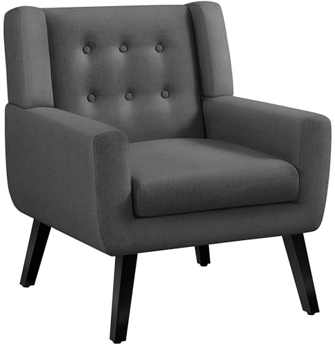 Yaheetech Tub Chair, Modern Button Tufted Armchair, Linen Fabric, Dark Grey | Upholstered Accent Chair with Solid Wood Legs, Thick Removable Seat Cushion, Sofa for Living Room Bedroom Reading Nook