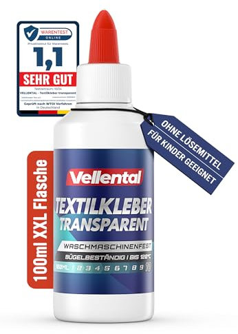 Textilkleber waschmaschinenfest 100ml transparent - Stoffkleber für Textilien Stoffe wie: Jeans, Polyester - Bastelkleber wasserfest ohne Rückstände, geruchlos ohne Lösungsmittel