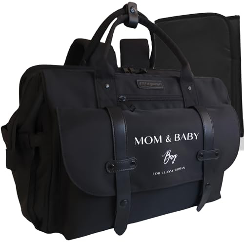MWbabyprotect, Sac à Dos à Langer Pour Bébé fille ou garçon, Sac de Maternité MOM&BABY BAG, Sac à main bébé et Maman, Matelas à Langer imperméable isotherme sangle de Poussette promenade. (Noir)
