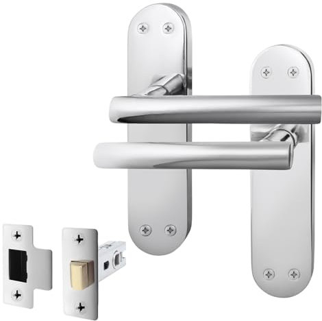 EAI Chrome Door Handle Latch Set | 1 Pair of Polished Chrome Internal T-Bar Handles on Backplate & Latch (64mm) | Oliena Range