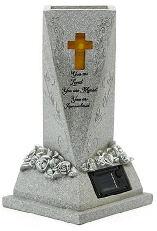 Jarrón conmemorativo para tumbas, adorno conmemorativo, macetas de tumba con jarrones solares, luces, tumba de resina para oración