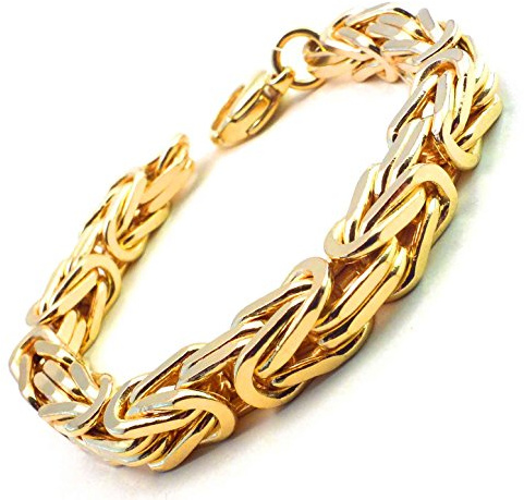 Tendenzalia Byzantiner kungligt armband kvadratisk original italiensk kedja 18 k förgylld eller dubbel 7 mm bred längd valbar, Mässing