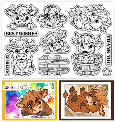 CHGCRAFT Clear Stamps Funny Highland Cattle Cartoon 4.3×6.3 Inch | Made of Silicone for Transfering Fine Prints Suitable for Card Making Scrapbooking Journal Decoration for Handcraft Projects
