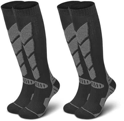 HZHSGLY 2 Pairs Ski Socks Kids, Kids Merino Wool Ski Socks Knee High Winter Thick Thermal for Men Women Skiing Accessories Snowboarding Outdoor Sports, Hunting, Hiking