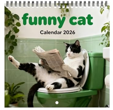 Rolig kattkalender 2026, 12 månader starkt papper, tidning läsande kattunge kalender planerare, för hem skola planering schemalägg studier arbete nyår jul, party gåvor