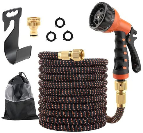 LYPPUL Tubo da Giardino Estensibile 30 m/100 FT, Tubo Flessibile da Giardino, tubo Acqua Giardino con Ugello Spruzzatore e Connettori in Ottone da 3/4 e 1/2 per Irrigazione, lavaggio Auto