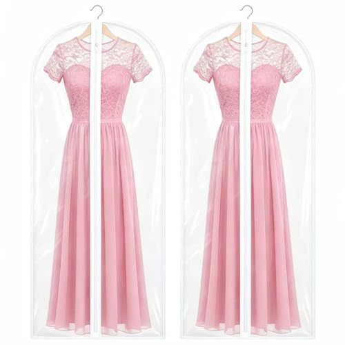 Cwmniily Garment Bags, 2 Pack, 24 x 63 (60 x 160 cm) Long Dress Cover, dress bag, Dustproof Waterproof with Zipper for Wedding Dresses, Evening Gowns