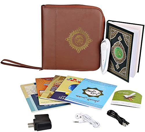 Digital Holy Quran Pen Exclusive Word-by-Word Function for Kid and Arabic Learner Downloading Many Reciters and Languages Digital Qu'ran Talking Pen 5 Small Books Leather Bag