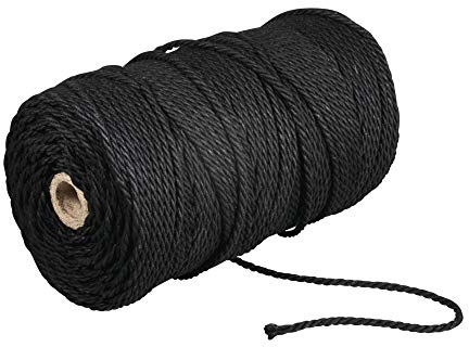 Rayher Garn, 3,7 mm ø, spole 141 m, ca 500 g, 80% bomull, 20% polyester, bomullsgarn, bomullsgarn, makramégarn, varpgarn, snöre, snöre för pyssel, för vägghängningar, svart, 4400501