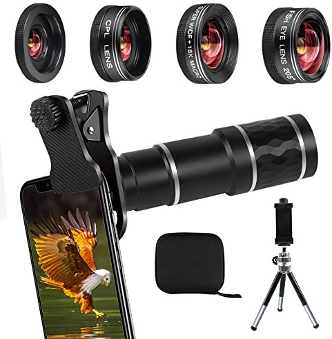 Phone Camera Lens Kit for iPhone, Samsung, Android, 20X Telephoto Zoom Lens, Phone Wide Angle & Macro Lens, Fisheye, CPL Lenses Compatible with iPhone 11 X Xs XR 8 7 6 Plus and Other Smartphone