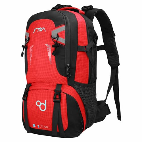 OcioDual Wanderrucksack 40L Rot, Travelite Rucksack, Arbeitsrucksack Herren, Wanderrucksack Herren, Rucksack Wasserdicht, Reiserucksack, Camping, Survival und Outdoor-Sport
