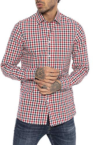Red Bridge - Camisa a Cuadros de Manga Larga de Ajuste Moderno para Hombre - Azul-Rojo
