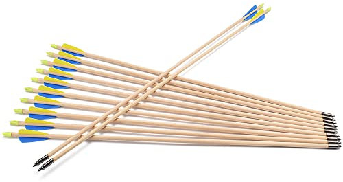 TY Archery 12 Stück Holzpfeile Pfeile Holzpfeil Recurvebogen Sportbogen Bogenschiessen 28 Zoll
