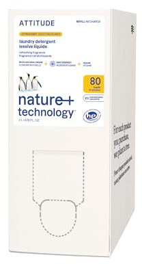 ATTITUDE Liquid Laundry Detergent Refill, EWG Verified, HE Compatible, Plant-Based & Vegan, Natural Laundry Soap, Citrus Zest Scent, 80 Loads, 2 Liters