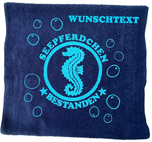 Coole-Fun-T-Shirts Seepferdchen Bestanden ! Kinder Handtuch mit Name oder Datum Schwimmen Lernen Schwimmunterricht Name des Kindes personalisiert
