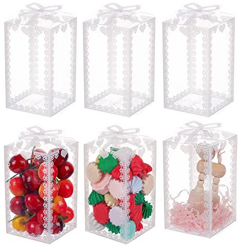 BENECREAT 24PCS Caja de Regalo Transparente con Lazo (12x7x7cm) Cajas de Regalo de PVC Transparente Contenedores Vacíos Caja de Embalaje para Bodas de Vacaciones, Favores de Fiesta Y Ducha