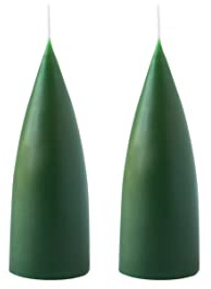 Kunstindustrien® Cone Shaped Candles, Made in Denmark, 43 colours available, Dripless & Smokeless Pillar Candles, Candles long burning 15 hours, Unscented Candle gift set, 2pcs 6.5x16cm (Bottle Green)
