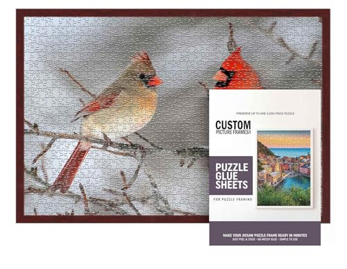 24x30 Dark Brown Solid Wood Picture Frame Set with Peel & Stick Puzzle Glue Sheets | Interior Depth 0.5 Inches | Dark Brown Traditional Puzzle Frame with UV Acrylic, Foam Backing & Hanging Hardware