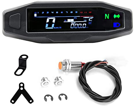 Shkalacar Tachimetro digitale per moto, contagiri con display LCD a 1-6 marce, indicatore di direzione, retroilluminazione, contachilometri e carburatore per la maggior parte dei modelli di moto (con