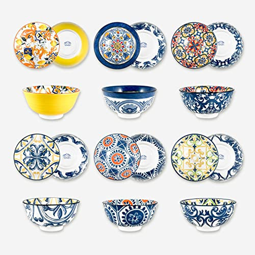 ARCA | Set 6 Ciotole in Porcellana a Fantasia | Insalatiere per Antipasti, Insalate, Poké | Serie d Caucina, 8x16cm