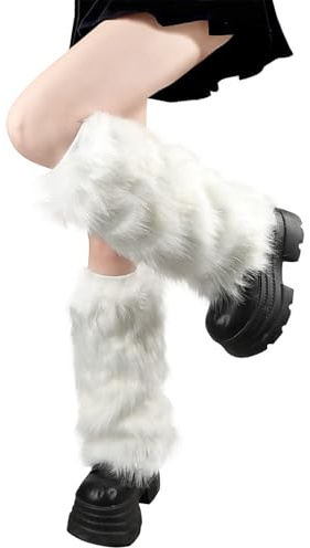 OSPNIEEK Fur Leg Warmers, Furry Leg Warmers for Womens, Faux Fluffy Leg Warmer, Soft Fuzzy Leg Warmer Boot Cuffs Covers for Winter Warm, Christmas, Halloween, Cosplay Party (White)