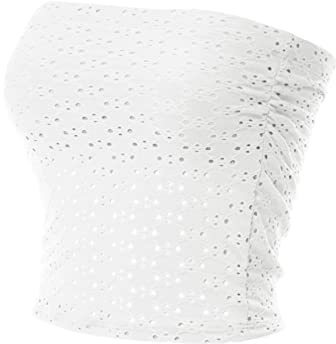 MixMatchy Enfärgad vardaglig sommarsida tröja scrunched double layer tub top, en tropisk, B vit, S