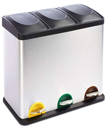 casa pura Mülleimer bis zu 72 Liter - Abfalleimer aus Edelstahl - Mülltrennsystem für Küche - Treteimer - Abfallsammler - Inneneimer mit Tragegriff (Brandon - Edelstahl, 54 Liter)