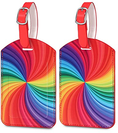 Luggage Tags,2 Pcs Leather Baggage Labels,Luggage Tags for Suitcases,Travel Luggage Tag with Name ID Card for Luggage Cruise Waterproof Travel Accessories (Spinning Rainbow)
