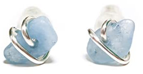 Aquamarin Ohrringe - Stein Ohrstecker - Zierliche kleine hellblaue Edelsteinstecker (Sterling Silber)