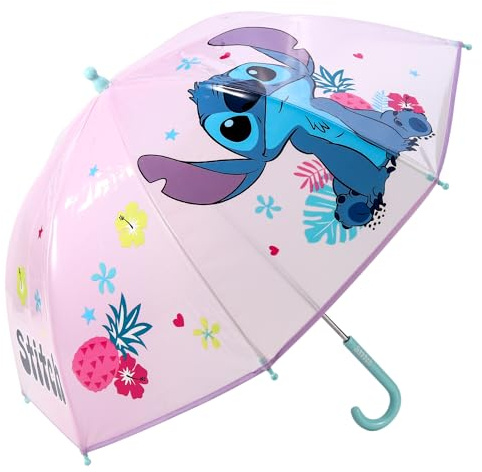Disney Stitch Kids Dome Umbrella – Official Licensed Children's Character Toddler Umbrella, Strong, Lightweight & Windproof School Rain Umbrella for Girls & Boys, Child-Friendly Safety Opening